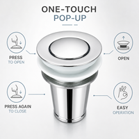 Válvula de desagüe click-clack emergente para lavabo con rebosadero G1-1/4 cromada, tapón de desagüe de fregadero de baño de presión descendente