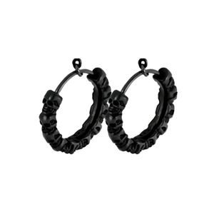 E3015 Orecchini a cerchio con teschio nero in lega di zinco, stile punk, gioielli unisex alla moda - Product Image 1