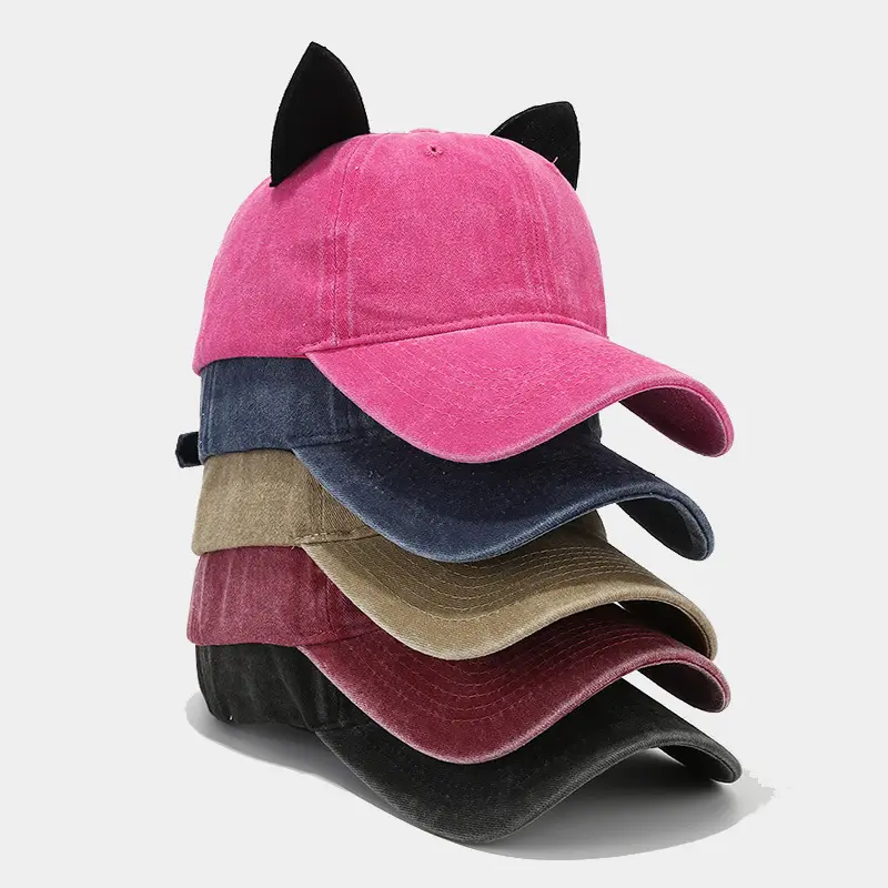 جديد 2024 قبعة بيسبول سادة خالية من الكتابة للبالغين مع أذن القطة متوفرة ب 5 ألوان للبيع بالجملة