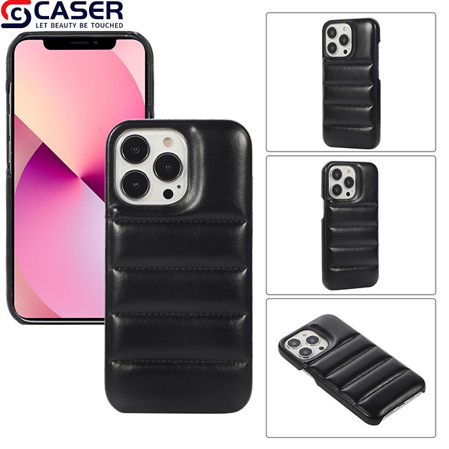 Ins Style Creative Puffer Jacket Quilted Design Phone case Personality Trend Waterproof Faux Leather Cover for iphone 16 15 14