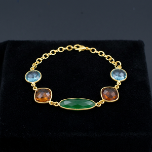 Pulsera de Plata de Ley Hecha a Mano con Baño de Oro Rosa, Diseño de Moda con Múltiples Gemas Naturales Facetadas y Eslabones de Cadena - Product Image 2