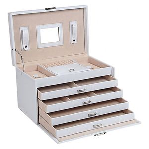2021 New 5 Tiers Large Leather With Mirror Wooden Craft Papir Drawer Box Packaging For Jewelry