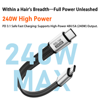 Câble de données USB4 FPC plat Type C vers C 80 Gbit/s PD240W Charge rapide Projection vidéo 16K60Hz Câble court en TPE épaissi pour ordinateur portable
