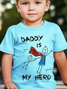 T-Shirt à col rond pour enfants, 100% coton, tenue pour la fête des pères, dessin animé papa est <span class=keywords><strong>mon</strong></span> <span class=keywords><strong>héros</strong></span>, hauts mignons pour bébés en bas âge - Product Image 3
