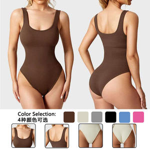 Body de yoga acanalado para mujer, de alta elasticidad, con cuello redondo, ropa deportiva elástica para fitness y gimnasio. - Product Image 4