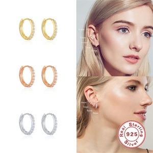 Simple Gold Diamond <b>Ear</b> <b>Clip</b> Zircon 925 Sterling Silver Hoop Earrings - Product Image 6