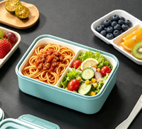 Boîte à lunch 1100 ml à 3 compartiments, compatible micro-ondes, anti-fuite, avec couverts, pour enfants, étudiants, bureau, pique-nique