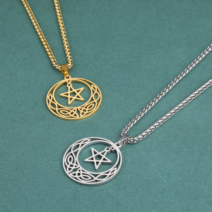 Colgante Vintage de acero inoxidable con nudo <span class=keywords><strong>celta</strong></span> para mujer, collar con colgante de pentagrama chapado en oro Real, dijes de ACLE culo, regalos - Product Image 2