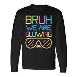 T-shirt à manches longues avec art abstrait néon brillant, col rond, imprimé numérique, unisexe pour adultes - Product Image 2