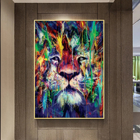 Lukisan Dinding Kanvas Singa Seni Grafiti Hewan Modern Poster Seni Cetak Lukisan Dinding Cuadros untuk Ruang Tamu Dekor Dinding Rumah