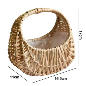 Salice <span class=keywords><strong>in</strong></span> Rattan tessuto cesto di <span class=keywords><strong>vimini</strong></span> mezza luna di stoccaggio con manico robusto piccolo cesto di fiori contenitore per Picnic - Product Image 6