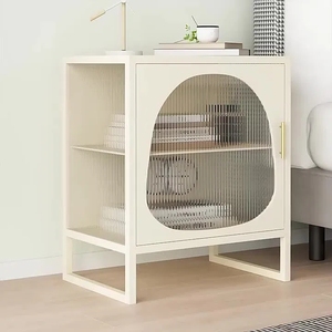 Mesita de noche de madera con cara de vidrio arcoíris, nórdica, minimalista, larga, para dormitorio - Product Image 5