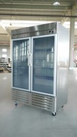 Vitrine réfrigérée verticale en acier inoxydable avec portes vitrées doubles, sans givre et contrôle numérique, pour usage commercial