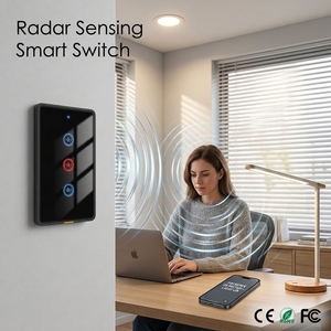 Interruptor Inteligente Tuya con Radar 10G, Panel de Vidrio Curvo 2.5D, Detección de Presencia Humana, 5M 120 °   Encendido/Apagado Automático por Voz con <span class=keywords><strong>Alexa</strong></span> y Google - Product Image 1