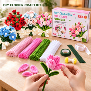 Wholesale Pipe Cleaner Flower Making Kit Colorful Chenille Stems DIY Bouquet Craft Set for Hobby Workshops and Gift Projects - Product Image 1