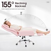 Chaise de bureau ergonomique à dossier haut avec repose-pieds rose, chaise de bureau à jambes croisées avec accoudoirs réglables