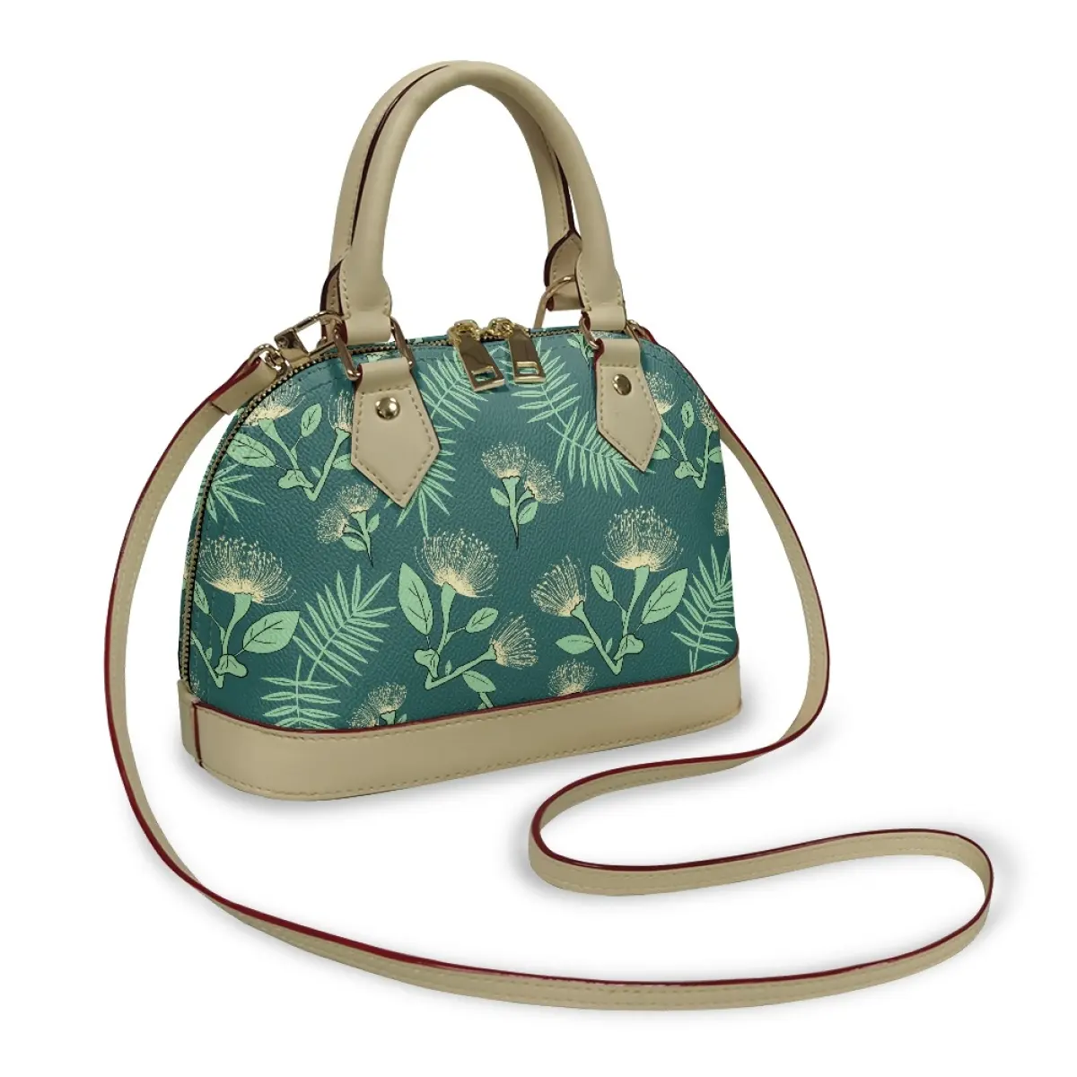 Tas cangkang portabel kustom tas kurir wanita Lehua Hawaii motif cetak sesuai permintaan produk tren Ohia Lehua tas selempang trendi