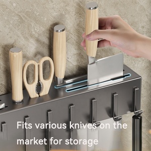 Support de rangement moderne mural multifonctionnel porte-<span class=keywords><strong>couteau</strong></span> sans perçage organisateur de cuisine avec conteneur à baguettes - Product Image 5