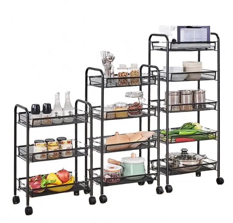 Kitchen Rack Small Cart Floor Multi-layer Mobile Suitable Household Wheeled Vegetable Basket Storage Rack