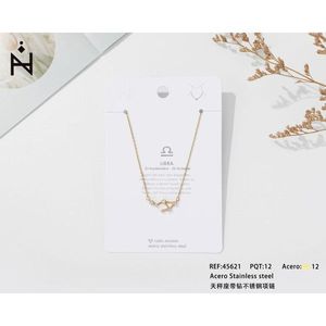 Collana con ciondolo zodiaco Libra in acciaio inossidabile con zirconi cubici, gioielli di moda da donna - Product Image 3