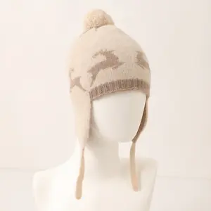 Gorro de inverno de caxemira infantil, chapéu de caxemira puro de cabra para crianças