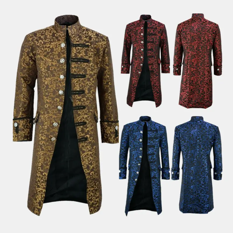 M9149 Men Steampunk Trench Coat and Shirt Set Vintage Prince Overcoat Medieval Renaissance Jacket Victorian Edwardian Cosplay