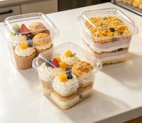 Boîte à dessert carrée transparente en PET, vente en gros d'usine, conteneur en plastique transparent pour gâteaux, mousses, tiramisu, pâtisseries