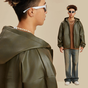 Veste en cuir PU surdimensionnée et lourde personnalisée pour homme, style streetwear, fermeture éclair - Product Image 4