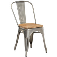 Chaise de salle à manger en métal pour l'intérieur avec dossier argenté et siège en bois naturel