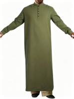Robe Abaya en coton pour hommes musulmans, couleur unie, décontractée, respirante, avec ceinture, robe longue, style Dubaï, vêtements arabes grande taille