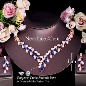 Set Perhiasan Kalung dan Anting Premium Cubic Zircon Desain Daun Mewah Warna Emas Dubai untuk Wanita Aksesoris Pesta Pertunangan - Product Image 6