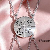 Collier de couple puzzle soleil lune étoile en alliage, bijoux d'amitié BFF assortis, lot de 4 pièces, vente en gros directe usine