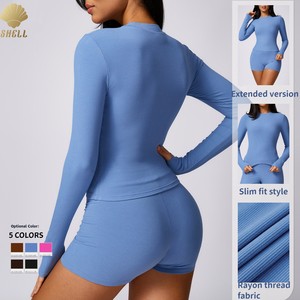 Vêtement de yoga personnalisé à manches longues ajusté, une pièce, tissu respirant, haut de sport à séchage rapide, <span class=keywords><strong>t</strong></span>-<span class=keywords><strong>shirt</strong></span> de sport pour femmes - Product Image 3