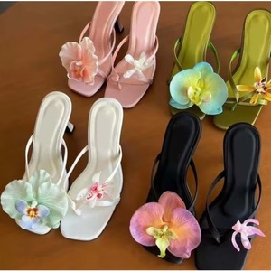 Fashion Elegant Outdoor Summer Autumn Sandals Square <b>Toe</b> Open <b>Toe</b> Flower Embellished Thick Heel Slip on for Women - Product Image 1