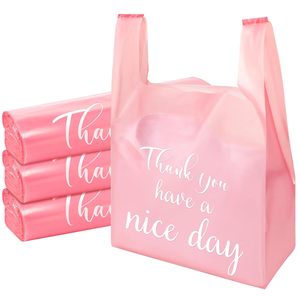 Sacs en plastique réutilisables et jetables pour t-shirts de remerciement, pour petites entreprises et épiceries (Rose) - Product Image 1