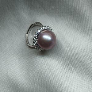 Bague élégante en argent S925 avec grande perle ronde violette de 13 à 14 mm, bijoux de luxe - Product Image 4
