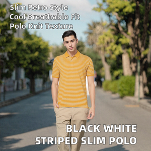 PKM068 Retro Trend <b>Black</b> <b>White</b> <b>Striped</b> Embroidered Short-sleeved Slim Breathable Casual Summer Men's Knitted for <b>Shirt</b> Wellna - Product Image 2