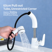 Robinet de lavabo moderne à monter sur comptoir, mitigeur monocommande avec douchette extractible, finition chromée, cartouche céramique, acier inoxydable, bec orientable à 360°
