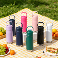 Botella de agua de 550ml y 650ml con asa de transporte, tapa abatible con pajita, correa de mano, vaso térmico, termo, copa para gimnasio