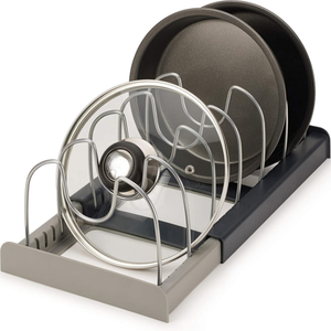 Pot Rack Organizer Expandable Pots and Pans Organizer for Cabinet Pot Lid Holder with 6 Adjustable Compartment Cookware Rack