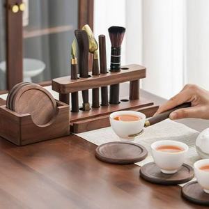 Juego de utensilios para té Kung Fu con soporte para teléfono, seis herramientas para la ceremonia del té, soporte de madera para mesa de té, accesorios para preparar té - Product Image 3
