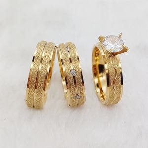 2025 सीज़ डायमंड 3 पीसी स्टेनलेस स्टील इनले सगाई, पुरुषों के लिए 24k सोने की प्लेटेड शादी का वादा - Product Image 2