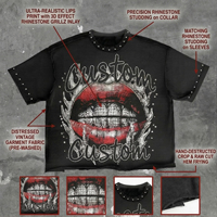 T-shirt personnalisé pour homme, streetwear, 300 g/m², coupe ample, avec strass, surdimensionné, en coton, imprimé graphique, effet vintage