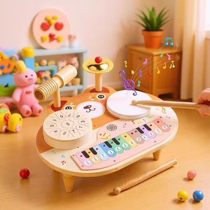 Multifunctionele houten elektronische instrumententafel, muziekstation, interactief leer- en speelbureau voor kinderen met aanraakfeedback - Product Image 4