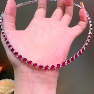 Collar Simple de rubí rojo delicado de 22,65 CT, joyería con cuentas de hilo sólido facetado Natural, collar con colgante de diamante de 18 quilates, regalo de San Valentín