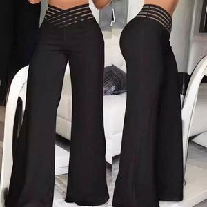Pantalon décontracté taille haute pour femme, style européen et américain, coupe large, élégant, évasé, pour le bureau, avec ceinture ajourée - Product Image 4