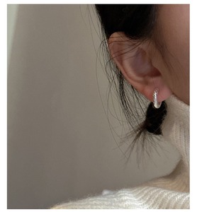 s925 sterling silver texture ring ear buckle Japanese and Korean simple fashion ins niche design geometric ear ring ear jewelry - Product Image 2