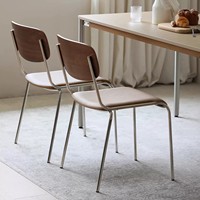 Chaise de salle à manger rétro en acier inoxydable et bois massif avec rembourrage en cuir véritable, table et chaise pour petit appartement