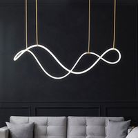 Lustre Suspendu LED Doré Moderne au Design Créatif, Économique en Énergie, Flexible, Artistique, en Silicone, Linéaire, Design Vague, Taille Moyenne