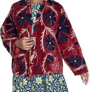 Women's Khushbu Handicraft Rajasthani Embroidered Polyester/Rayon Velvet <b>Mandarin</b> <b>Collar</b> Floral Winter Breathable Varsity <b>Jacket</b> - Product Image 4